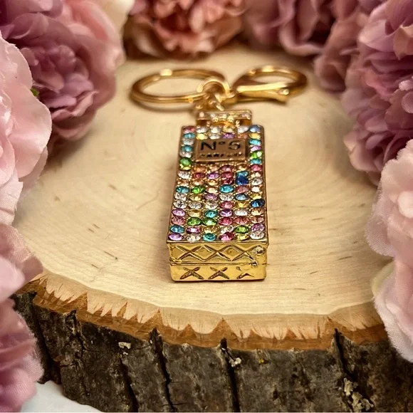 Chic Multicolor Crystal Perfume Bottle Keychain Charm - Picture 12 of 14